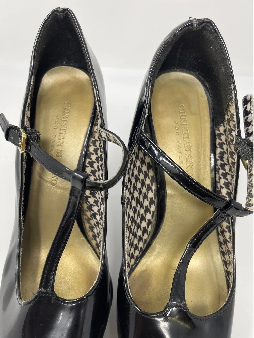 Christian Siriano Black Patent T-Strap Peep Toe Platform High Heels Pumps 6.5